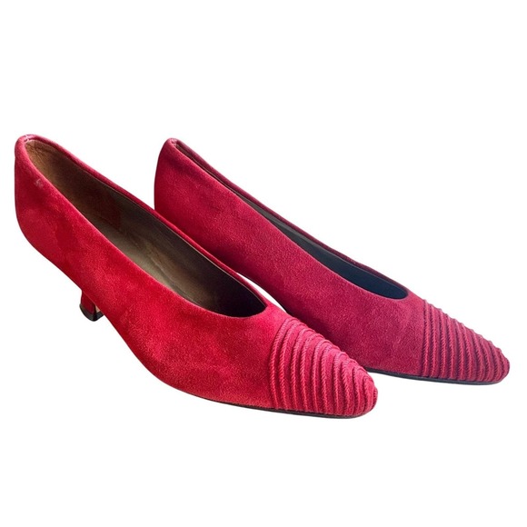 VTG PALOMA Red Suede Italian Leather Pointed Toe Heels Edwardian Pumps SZ 6B EUC - Picture 1 of 9